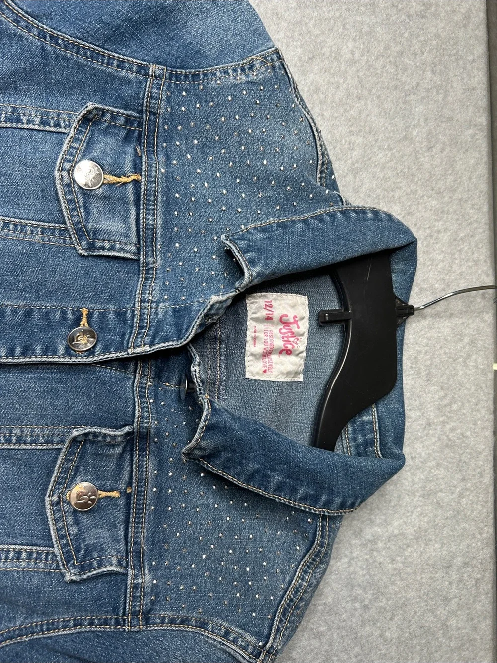 Justice Blue Denim Jacket with Silver Stud Accents‎